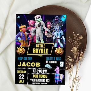 Editable Fort Game Birthday Invitation, Fort Night Birthday, Video Game Birthday Invite, Fort Gaming Birthday Evite Card, Canva Editable.