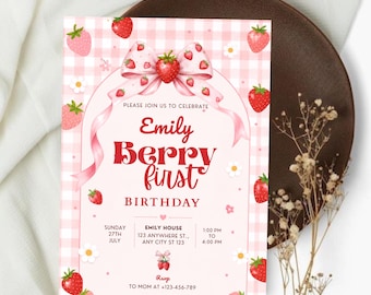 Berry First Birthday Invitation, Berry Sweet Birthday Invitation, Berry Sweet Invitation, Strawberry Birthday Invite, Digital Download