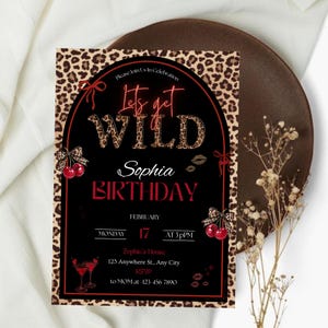 Cheetah Print Birthday Invitation, Lets Get Wild Birthday Invitation, Glam Girls Night Out, Bachelorette, Editable Canva Template, Digital