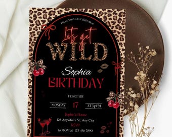 Cheetah Print Birthday Invitation, Lets Get Wild Birthday Invitation, Glam Girls Night Out, Bachelorette, Editable Canva Template, Digital