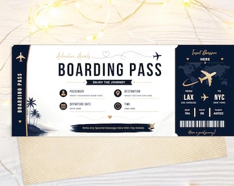 Editable Boarding Pass Ticket Template, Printable Plane Ticket, Personalized Travel Gift, Birthday Gift Ticket, DIY Boarding Pass, Canva