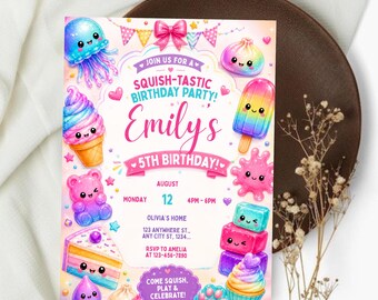 Squishy Birthday Invitation, Sensory Birthday Invitation, Squishy Party Invite, Neon Colorful Squishy Invitation, Editable Canva, Digital