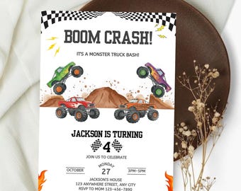 Monster Truck Birthday Invitation, Monster Jam Party, Boy Monster Truck Birthday Invite, Monster Bash Birthday Invite, Hot Truck Party