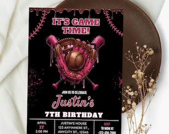 Baseball Ice Cream Drip Birthday Invitation, Baseball Drip Invite, Baseball Ice Cream Drip Birthday Party, Ice Cream Drip Invite, Canva