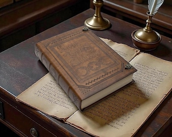 Diario del Libro de las Sombras en relieve • Grimorio de cuero vintage hecho a mano • Libro de hechizos de brujería wiccana de regalo