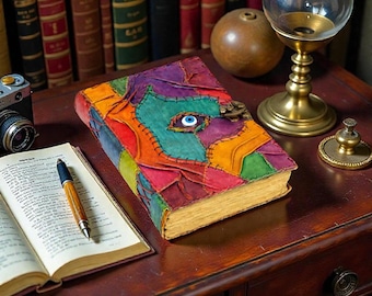 Libro de hechizos de cuero repujado: diario hecho a mano, grimorio de bruja