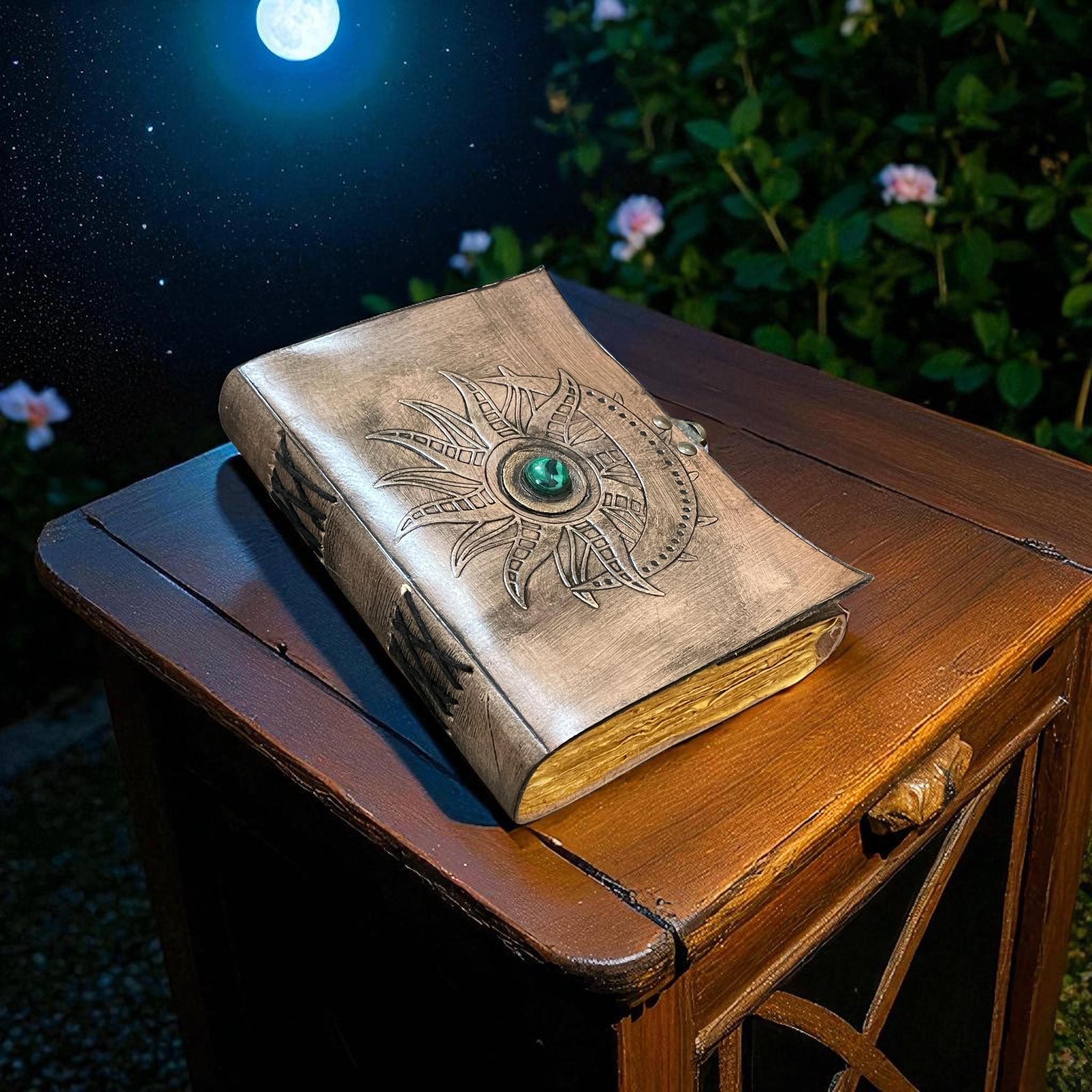 Handmade Leather Sun & and Moon Journal | Celestial Grimoire, Book of ...
