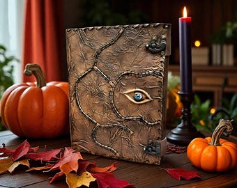 Diario de cuero Ojo Místico: Grimorio en relieve 3D, libro de hechizos de brujería