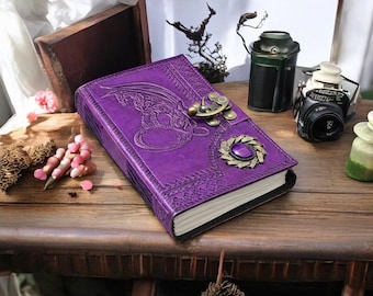 Dziennik ze skóry w stylu vintage, ręcznie robiony, skórzany, ze smokiem: Grimoire z Kamienia Tygrysiego Oka, Księga Zaklęć DnD, skórzany szkicownik, prezenty dla niego i dla niej