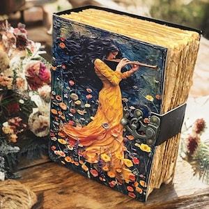 Embossed Leather Journal: Singing Girl, Flowers - Vintage Spell Book