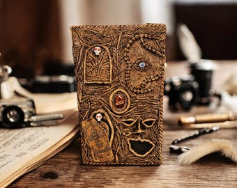 Handmade Leather Grimoire | Embossed Skull, Gothic Spell Book