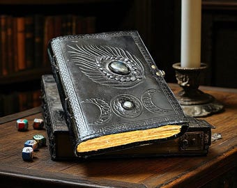 Handmade Leather Journal: Triple Moon Goddess Grimoire, Celtic Diary