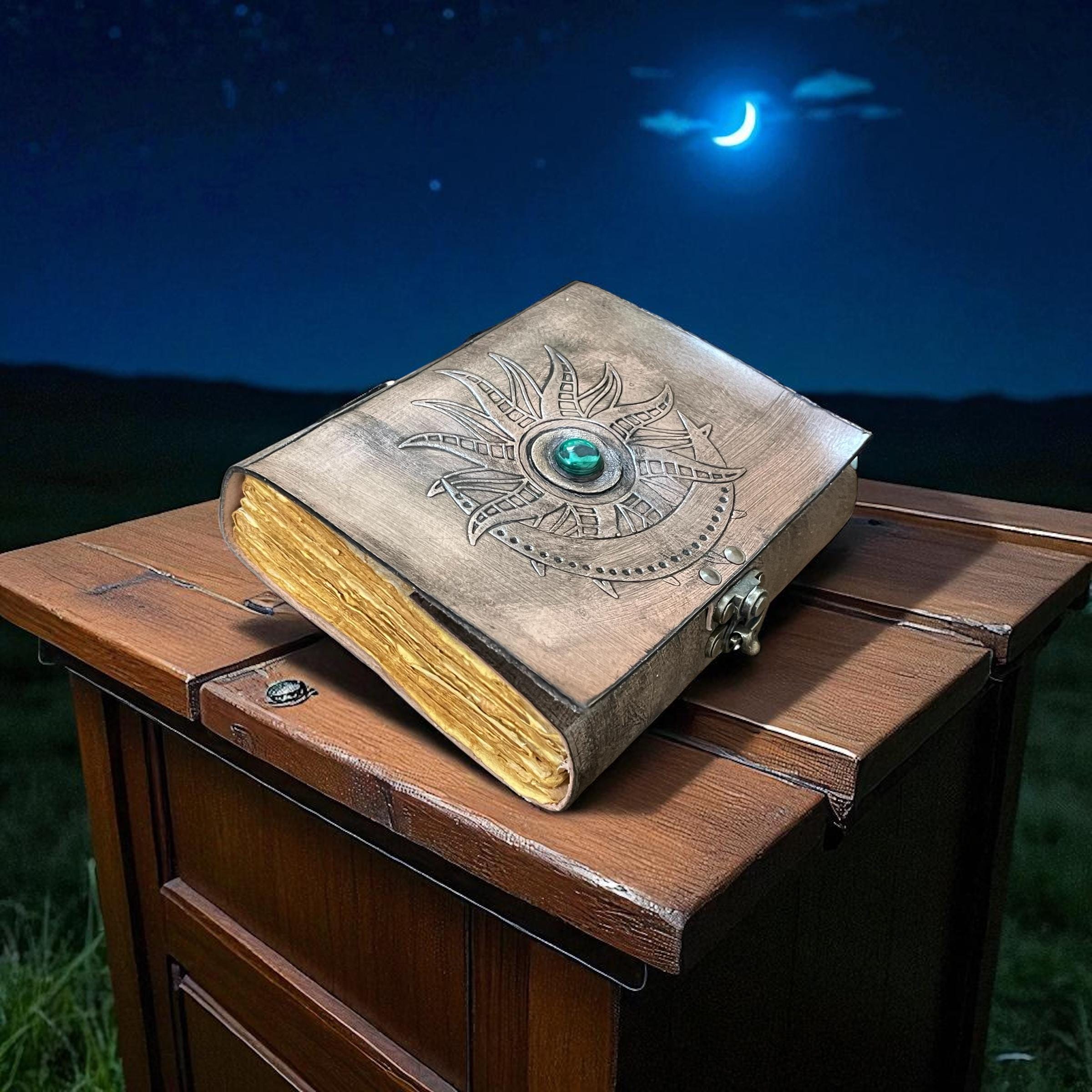 Handmade Leather Sun & and Moon Journal | Celestial Grimoire, Book of ...