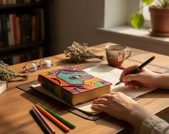 Grimorio de cuero hecho a mano: Diario de ojos en relieve, Libro de las Sombras