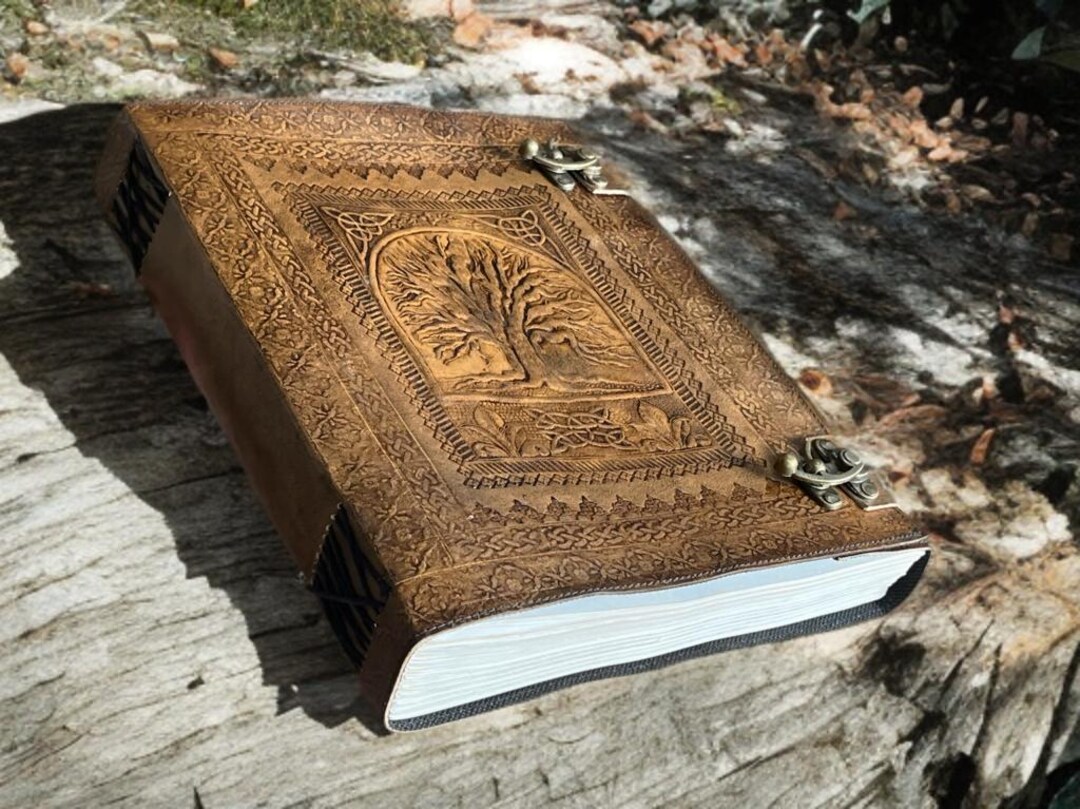 Embossed Tree of Life Leather Journal: Handmade Grimoire Sketchbook ...