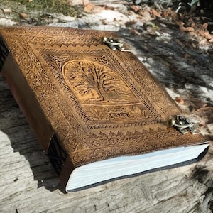 Embossed Tree of Life Leather Journal: Handmade Book of Shadows