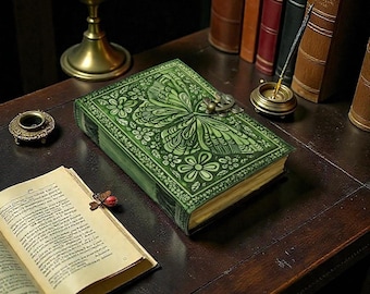Handmade Leather Journal – Vintage Butterfly Embossed Diary with Antique Lock