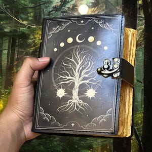 Tree of Life Leather Journal: Handmade Vintage Sun & Moon Embossed Notebook