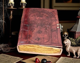 Handmade Embossed Leather Journal: Doors of Durin Sketchbook, Vintage Spell Book