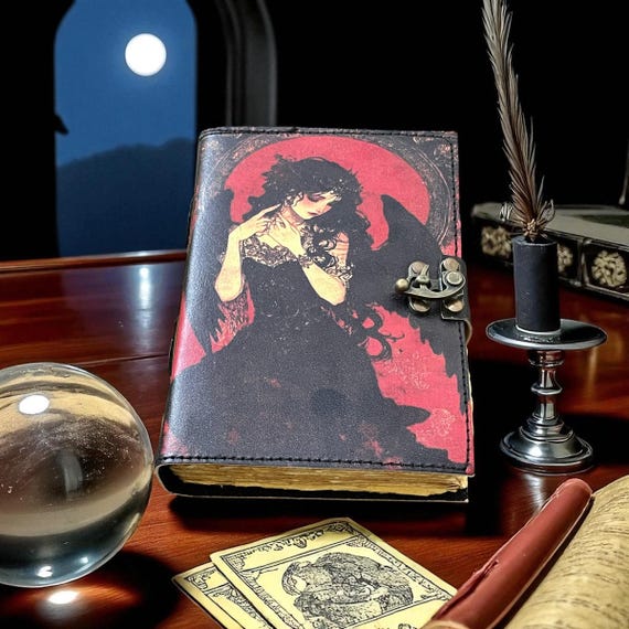 Handmade Gothic Leather Journal: Dark Angel, Vintage Deckle Edge Paper Blank Spell Book of Shadows junk journal Grimoire journal gifts