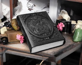 Grimoire en cuir noir | Journal Phoenix gaufré, Livre des ombres