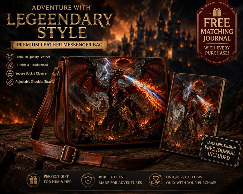 Dragon Leather Messenger Bag, Fantasy Medieval Shoulder Satchel, Gothic ...