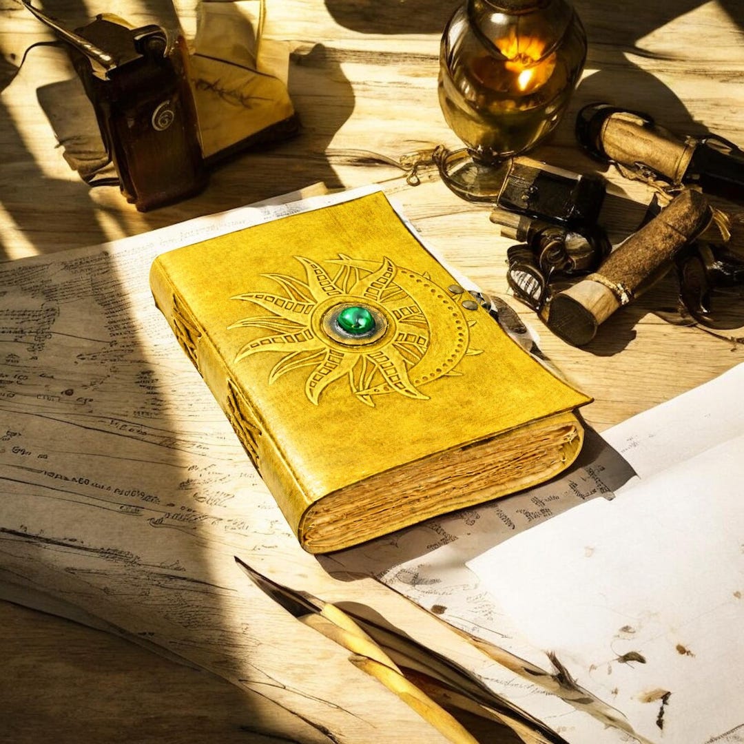 Handmade Leather Sun and Moon Journal | Celestial Grimoire, Book of ...