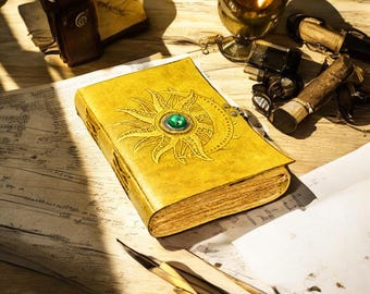 Diario de cuero hecho a mano del Sol y la Luna / Grimorio Celestial, Libro de las Sombras