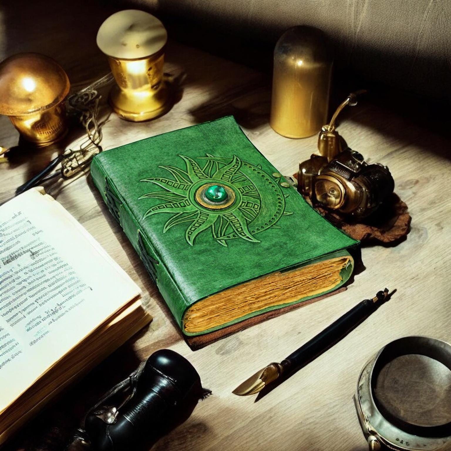 Handmade Leather Sun & and Moon Journal | Celestial Grimoire, Book of ...