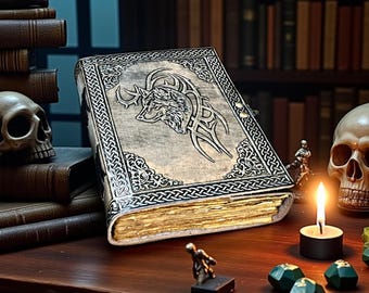 Handmade Wolf Leather Journal – Embossed Celtic Knot, Deckle Edge Diary