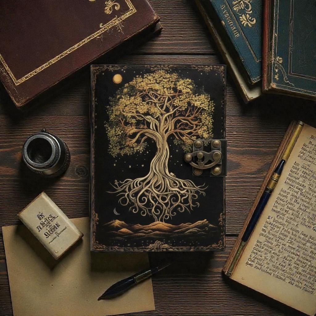 Tree of Life Leather Journal – Handmade Spell Book, Grimoire With Lock ...