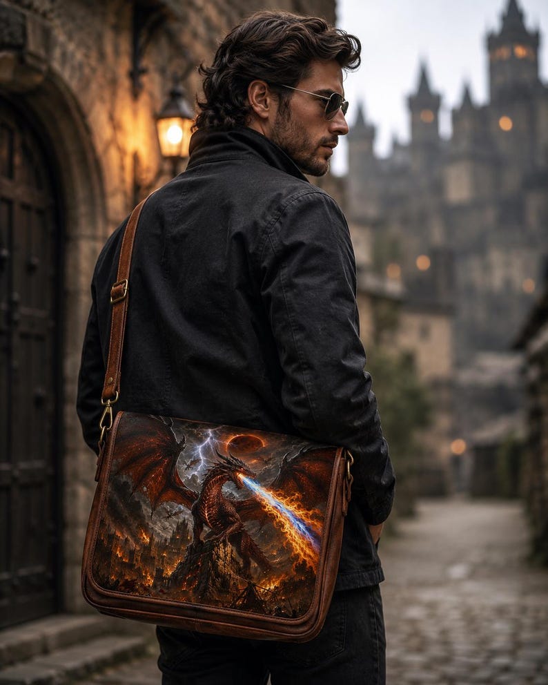 Dragon Leather Messenger Bag, Fantasy Medieval Shoulder Satchel, Gothic ...