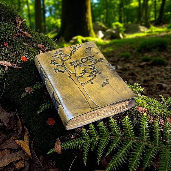Tree Of Life Leather Journal | Embossed Handmade Sketchbook With Brass Lock - View #5