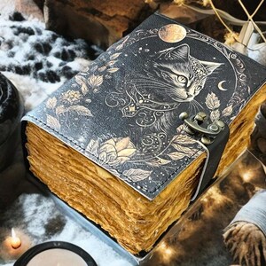 Celtic Cat Leather Grimoire: 400-Page Witchcraft Journal, Spell Book, Sketchbook image 8