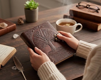 Embossed Tree of Life Leather Journal: Handmade Book of Shadows, Grimoire