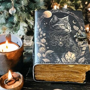 Celtic Cat Leather Grimoire: 400-Page Witchcraft Journal, Spell Book, Sketchbook image 4