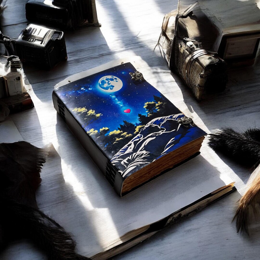 Crescent Moon Leather Grimoire Journal – Handmade Celestial Diary With ...