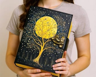 Tree of Life Leather Grimoire Journal: 400 Page blank spell Book of Shadows vintage leather junk journal celestial journal gifts