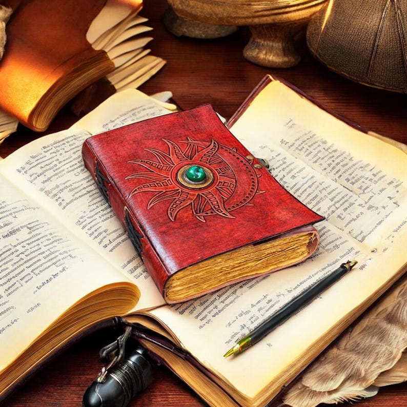 Handmade Leather Sun & and Moon Journal | Celestial Grimoire, Book of ...