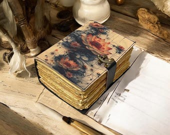 Handmade Lotus Leather Journal – Embossed Floral Notebook with Lock
