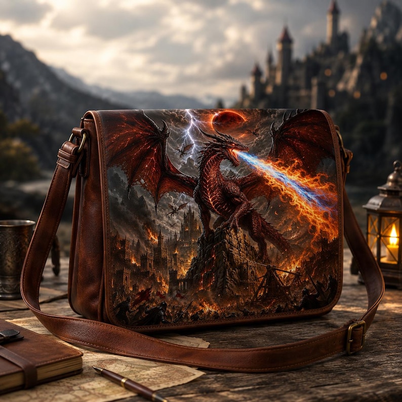 Dragon Leather Messenger Bag, Fantasy Medieval Shoulder Satchel, Gothic ...