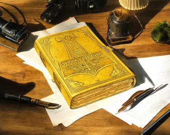 Ręcznie robiony skórzany grimoire | Dziennik runiczny wikingów | Nordycka pogańska pusta księga zaklęć cieni, średniowieczny notatnik, prezenty