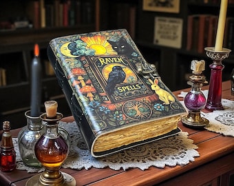Raven Spells Leather Journal: Gothic Witchcraft Grimoire & Spellbook