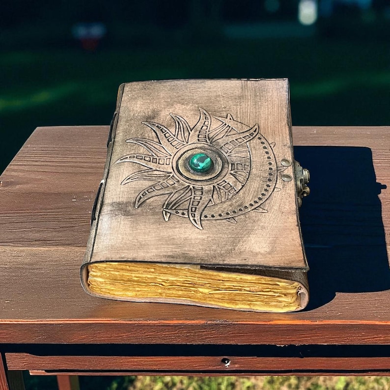 Handmade Leather Sun and Moon Journal | Celestial Grimoire, Book of ...