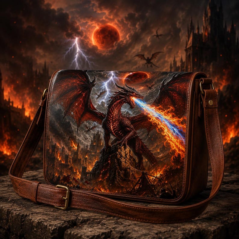 Dragon Leather Messenger Bag, Fantasy Medieval Shoulder Satchel, Gothic ...