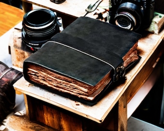 Handmade Black Leather Journal: Vintage Book of Shadows with Clasp