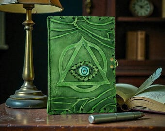 Diario de cuero del Ojo Místico que Todo lo Ve / Libro de hechizos vintage hecho a mano / Cuaderno de grimorio gótico
