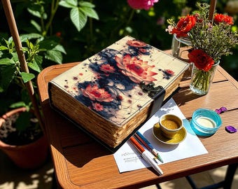 Handmade Leather Journal: Lotus Flower Design, Vintage Paper Diary