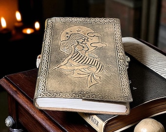 Vintage journal Handmade Leather Mermaid Journal: Ocean Grimoire, Fantasy Diary