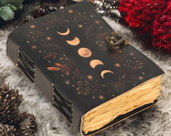 Grimorio de piel de la Diosa Lunar: Libro de las Sombras hecho a mano con borde irregular